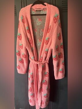 Plush Strawberry Patterned Robe - Coral Pink